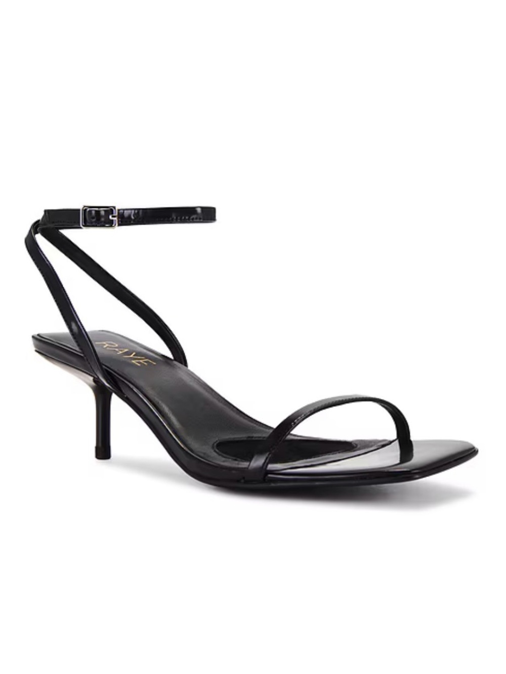 Revolve RAYE Misty Sandal in Black Patent Strappy Kitten Heel Sandal - Picture 1 of 7